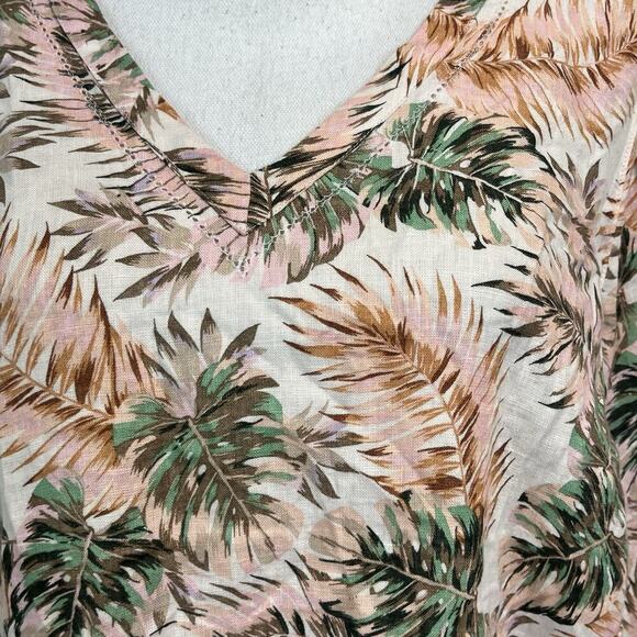 J. Jill Love Linen Blouse Tunic size Medium Pink Green Linen Tropical Beach Slim - Picture 3 of 9